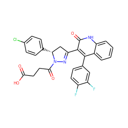 O=C(O)CCC(=O)N1N=C(c2c(-c3ccc(F)c(F)c3)c3ccccc3[nH]c2=O)C[C@H]1c1ccc(Cl)cc1 ZINC000096283802