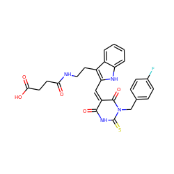 O=C(O)CCC(=O)NCCc1c(/C=C2/C(=O)NC(=S)N(Cc3ccc(F)cc3)C2=O)[nH]c2ccccc12 ZINC000017207731