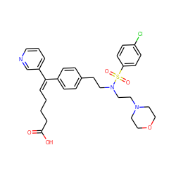 O=C(O)CCC/C=C(\c1ccc(CCN(CCN2CCOCC2)S(=O)(=O)c2ccc(Cl)cc2)cc1)c1cccnc1 ZINC000027307322