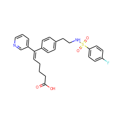 O=C(O)CCC/C=C(\c1ccc(CCNS(=O)(=O)c2ccc(F)cc2)cc1)c1cccnc1 ZINC000013733180