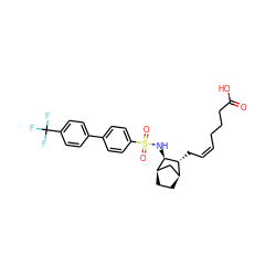 O=C(O)CCC/C=C\C[C@@H]1[C@H]2CC[C@H](C2)[C@H]1NS(=O)(=O)c1ccc(-c2ccc(C(F)(F)F)cc2)cc1 ZINC000013521226