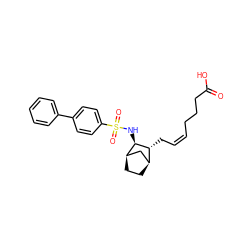 O=C(O)CCC/C=C\C[C@@H]1[C@H]2CC[C@H](C2)[C@H]1NS(=O)(=O)c1ccc(-c2ccccc2)cc1 ZINC000013521188