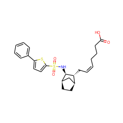 O=C(O)CCC/C=C\C[C@@H]1[C@H]2CC[C@H](C2)[C@H]1NS(=O)(=O)c1ccc(-c2ccccc2)s1 ZINC000013521219