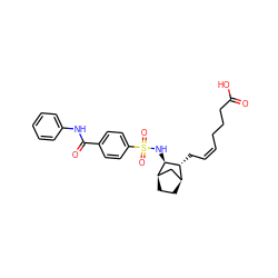 O=C(O)CCC/C=C\C[C@@H]1[C@H]2CC[C@H](C2)[C@H]1NS(=O)(=O)c1ccc(C(=O)Nc2ccccc2)cc1 ZINC000013521277