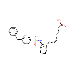 O=C(O)CCC/C=C\C[C@@H]1[C@H]2CC[C@H](C2)[C@H]1NS(=O)(=O)c1ccc(Cc2ccccc2)cc1 ZINC000013521243