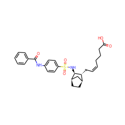 O=C(O)CCC/C=C\C[C@@H]1[C@H]2CC[C@H](C2)[C@H]1NS(=O)(=O)c1ccc(NC(=O)c2ccccc2)cc1 ZINC000013521280