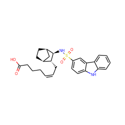 O=C(O)CCC/C=C\C[C@@H]1[C@H]2CC[C@H](C2)[C@H]1NS(=O)(=O)c1ccc2[nH]c3ccccc3c2c1 ZINC000013521295