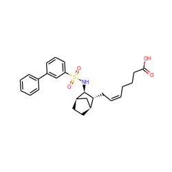 O=C(O)CCC/C=C\C[C@@H]1[C@H]2CC[C@H](C2)[C@H]1NS(=O)(=O)c1cccc(-c2ccccc2)c1 ZINC000013521230