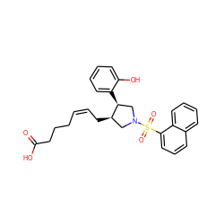 O=C(O)CCC/C=C\C[C@@H]1CN(S(=O)(=O)c2cccc3ccccc23)C[C@@H]1c1ccccc1O ZINC000027102555