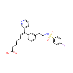 O=C(O)CCCC/C=C(/c1cccnc1)c1cccc(CCNS(=O)(=O)c2ccc(I)cc2)c1 ZINC000027750042