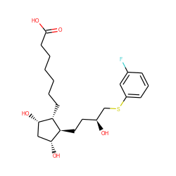 O=C(O)CCCCCC[C@H]1[C@@H](O)C[C@@H](O)[C@@H]1CC[C@H](O)CSc1cccc(F)c1 ZINC000013805732