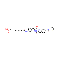 O=C(O)CCCCCCCCC(=O)Nc1ccc(/C=c2\[nH]c(=O)/c(=C/c3ccc(NC(=O)c4cccs4)cc3)[nH]c2=O)cc1 ZINC000026576615