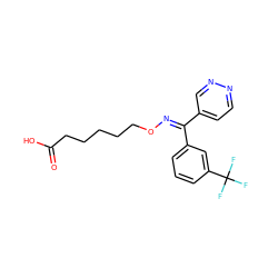 O=C(O)CCCCCO/N=C(/c1ccnnc1)c1cccc(C(F)(F)F)c1 ZINC000013759501