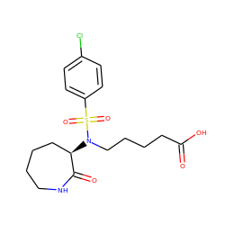 O=C(O)CCCCN([C@@H]1CCCCNC1=O)S(=O)(=O)c1ccc(Cl)cc1 ZINC000028957793