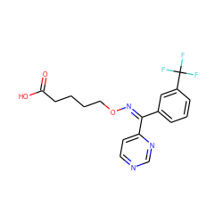 O=C(O)CCCCO/N=C(/c1cccc(C(F)(F)F)c1)c1ccncn1 ZINC000013759493