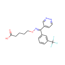 O=C(O)CCCCO/N=C(/c1ccnnc1)c1cccc(C(F)(F)F)c1 ZINC000013759486