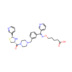 O=C(O)CCCCO/N=C(\c1cccnc1)c1cccc(CN2CCN(C(=O)[C@@H]3CS[C@@H](c4cccnc4)N3)CC2)c1 ZINC000027087433