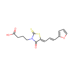 O=C(O)CCCN1C(=O)/C(=C/C=C/c2ccco2)SC1=S ZINC000012733608