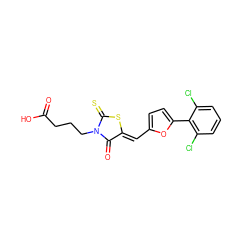 O=C(O)CCCN1C(=O)/C(=C/c2ccc(-c3c(Cl)cccc3Cl)o2)SC1=S ZINC000008763600