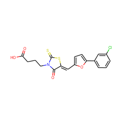 O=C(O)CCCN1C(=O)/C(=C/c2ccc(-c3cccc(Cl)c3)o2)SC1=S ZINC000001805171