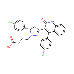 O=C(O)CCCN1N=C(c2c(-c3ccc(Cl)cc3)c3ccccc3[nH]c2=O)C[C@H]1c1ccc(Cl)cc1 ZINC000096283778