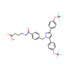 O=C(O)CCCNC(=O)c1ccc(Cn2nc(-c3ccc(OC(F)(F)F)cc3)cc2-c2ccc(OC(F)(F)F)cc2)cc1 ZINC000066058906