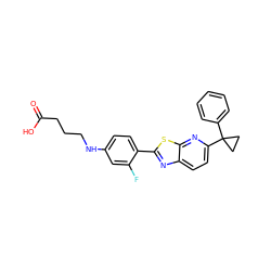 O=C(O)CCCNc1ccc(-c2nc3ccc(C4(c5ccccc5)CC4)nc3s2)c(F)c1 ZINC000082154661