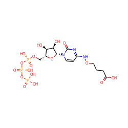 O=C(O)CCCONc1ccn([C@@H]2O[C@H](CO[P@@](=O)(O)O[P@@](=O)(O)OP(=O)(O)O)[C@@H](O)[C@H]2O)c(=O)n1 ZINC000169340920