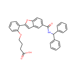 O=C(O)CCCOc1ccccc1-c1cc2cc(C(=O)NC(c3ccccc3)c3ccccc3)ccc2o1 ZINC000027637969