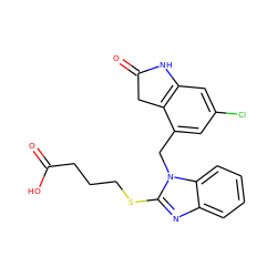 O=C(O)CCCSc1nc2ccccc2n1Cc1cc(Cl)cc2c1CC(=O)N2 ZINC000096270254