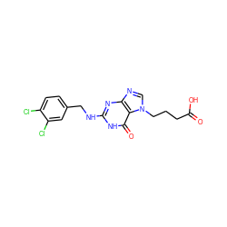 O=C(O)CCCn1cnc2nc(NCc3ccc(Cl)c(Cl)c3)[nH]c(=O)c21 ZINC000028356045