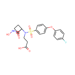 O=C(O)CCN(C1(C(=O)NO)CCC1)S(=O)(=O)c1ccc(Oc2ccc(F)cc2)cc1 ZINC000013561009