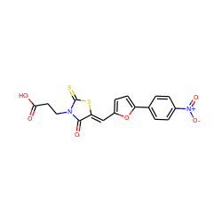 O=C(O)CCN1C(=O)/C(=C/c2ccc(-c3ccc([N+](=O)[O-])cc3)o2)SC1=S ZINC000001908604