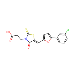 O=C(O)CCN1C(=O)/C(=C/c2ccc(-c3cccc(Cl)c3)o2)SC1=S ZINC000001214387