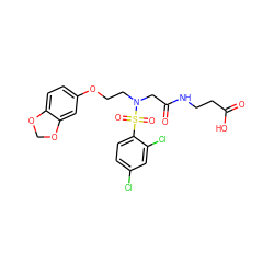 O=C(O)CCNC(=O)CN(CCOc1ccc2c(c1)OCO2)S(=O)(=O)c1ccc(Cl)cc1Cl ZINC000040410167