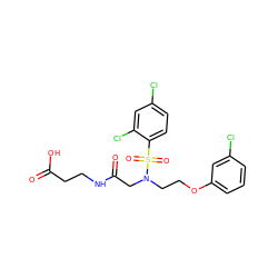 O=C(O)CCNC(=O)CN(CCOc1cccc(Cl)c1)S(=O)(=O)c1ccc(Cl)cc1Cl ZINC000040862379