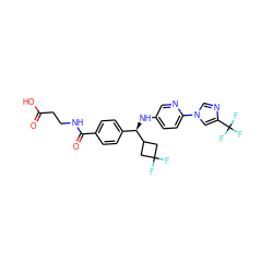 O=C(O)CCNC(=O)c1ccc([C@@H](Nc2ccc(-n3cnc(C(F)(F)F)c3)nc2)C2CC(F)(F)C2)cc1 ZINC000145663565