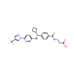 O=C(O)CCNC(=O)c1ccc([C@H](Nc2ccc(-n3cc(C(F)(F)F)cn3)nc2)C2CCC2)cc1 ZINC000096170482