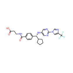 O=C(O)CCNC(=O)c1ccc([C@H](Nc2cnc(-n3cnc(C(F)(F)F)c3)nc2)C2CCCC2)cc1 ZINC000096170594