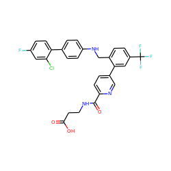 O=C(O)CCNC(=O)c1ccc(-c2cc(C(F)(F)F)ccc2CNc2ccc(-c3ccc(F)cc3Cl)cc2)cn1 ZINC000148090755