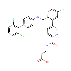 O=C(O)CCNC(=O)c1ccc(-c2cc(Cl)ccc2CNc2ccc(-c3c(F)cccc3Cl)cc2)cn1 ZINC000148743903