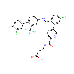 O=C(O)CCNC(=O)c1ccc(-c2cc(Cl)ccc2CNc2ccc(-c3ccc(Cl)c(Cl)c3)c(C(F)(F)F)c2)cn1 ZINC000169702701