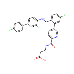 O=C(O)CCNC(=O)c1ccc(-c2cc(Cl)ccc2CNc2ccc(-c3ccc(Cl)cc3)cc2F)cn1 ZINC000148275865