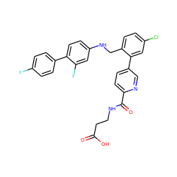 O=C(O)CCNC(=O)c1ccc(-c2cc(Cl)ccc2CNc2ccc(-c3ccc(F)cc3)c(F)c2)cn1 ZINC000148731089