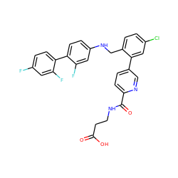 O=C(O)CCNC(=O)c1ccc(-c2cc(Cl)ccc2CNc2ccc(-c3ccc(F)cc3F)c(F)c2)cn1 ZINC000148629903