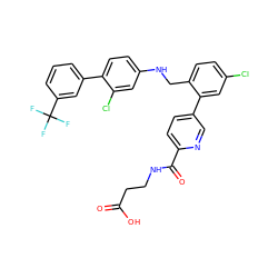 O=C(O)CCNC(=O)c1ccc(-c2cc(Cl)ccc2CNc2ccc(-c3cccc(C(F)(F)F)c3)c(Cl)c2)cn1 ZINC000148534418