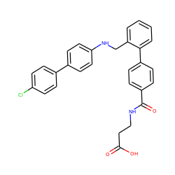 O=C(O)CCNC(=O)c1ccc(-c2ccccc2CNc2ccc(-c3ccc(Cl)cc3)cc2)cc1 ZINC000148547729