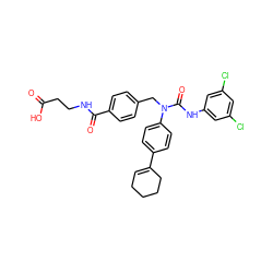 O=C(O)CCNC(=O)c1ccc(CN(C(=O)Nc2cc(Cl)cc(Cl)c2)c2ccc(C3=CCCCC3)cc2)cc1 ZINC000036351396