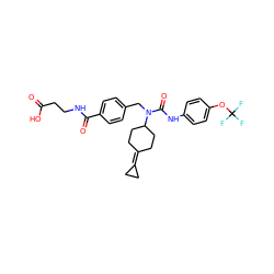 O=C(O)CCNC(=O)c1ccc(CN(C(=O)Nc2ccc(OC(F)(F)F)cc2)C2CCC(=C3CC3)CC2)cc1 ZINC000036351393