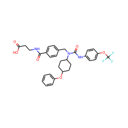 O=C(O)CCNC(=O)c1ccc(CN(C(=O)Nc2ccc(OC(F)(F)F)cc2)C2CCC(Oc3ccccc3)CC2)cc1 ZINC000036351404